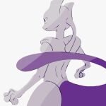  closed_mouth commentary_request cowboy_shot from_behind frown highres mewtwo mokuzou_(moku_ssbu) no_humans pokemon pokemon_(creature) purple_eyes simple_background solo white_background 