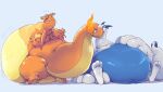 2022 absurd_res ambiguous/ambiguous ambiguous_gender belly big_belly bite charizard duo feral hand_on_stomach hi_res legendary_pok&eacute;mon lugia mayonnaisepinata morbidly_obese morbidly_obese_ambiguous morbidly_obese_feral nintendo nom obese obese_ambiguous obese_feral overweight overweight_ambiguous overweight_feral pok&eacute;mon pok&eacute;mon_(species) shocked_expression simple_background sitting standing tail_bite tail_in_mouth tail_nom video_games white_background 