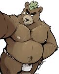  2022 anthro ashigara asian_clothing belly big_belly black_nose bodily_fluids brown_body clothing east_asian_clothing fundoshi haps hi_res japanese_clothing lifewonders male mammal moobs nipples overweight overweight_male simple_background solo sweat tokyo_afterschool_summoners underwear ursid video_games white_background white_clothing white_fundoshi white_underwear 