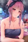  absurdres alcohol cup drinking_glass highres hololive hololive_english mori_calliope onsen pink_hair red_eyes riamu_(liam_razo) towel wine wine_glass 