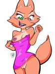  2022 anthro breasts canid canine clothed clothing clothing_pull dekumancer diane_foxington dreamworks dress dress_pull eyebrow_piercing facial_piercing female fox fur genitals green_eyes hi_res jewelry mammal necklace nipples one_breast_out orange_body orange_fur partially_clothed piercing pink_clothing pink_dress portrait pussy simple_background solo the_bad_guys three-quarter_portrait white_background 