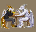  anthro beverage chair coffee coffee_cup coffee_mug container cup dragon duo elvor_xaetri furniture male male/male snejek table 