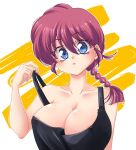  1girl big_eyes blue_eyes braid braided_ponytail breasts cleavage closed_mouth covered_nipples eyebrows_visible_through_hair eyelashes large_breasts medium_hair ranma-chan ranma_1/2 red_hair simple_background solo uehara_doh white_background 