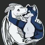  canid canine canis dragon duo elvor_xaetri embrace hand_holding holding_(disambiguation) hug kapviq looking_at_another male male/male mammal wolf 