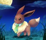 animal_focus artist_name blue_sky blush brown_eyes brown_sclera closed_mouth clothed_pokemon cloud colored_sclera commentary detached_collar eevee fluffy from_side full_body full_moon fur_collar gradient_sky grass green_necktie happy highres ka_ei_volltis monocle moon necktie night no_humans outdoors pokemon pokemon_(creature) signature sky smile solo standing tie_clip yellow-framed_eyewear 