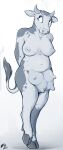  2022 anthro belly bovid bovine breasts cattle cloven_hooves female hooves horn lizet mammal monochrome nipples nude slightly_chubby solo teats udders 