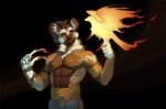  2022 5_fingers abs african_wild_dog anthro avian black_hair canid canine clothed clothing digital_media_(artwork) duo european_mythology feathered_wings feathers fingers greek_mythology hair male mammal mythological_avian mythological_firebird mythology phoenix rayley wings 