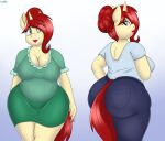  absurd_res an-tonio anthro big_butt bottomwear breasts butt cleavage clothed clothing equid equine female golden_brooch hair hasbro hi_res horn mammal mature_female my_little_pony pananovich pants red_hair shirt topwear unicorn 