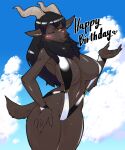  &lt;3 2022 5_fingers anthro big_breasts biped black_body black_eyebrows black_fur black_hair black_nose black_sclera blue_sky blush bovid breasts brown_arms brown_body brown_breasts brown_claws brown_face brown_fur brown_hands brown_legs brown_tail caprine cheek_tuft claws closed_smile clothed clothing cloud dark_eyebrows dark_hair dark_nose dark_sclera day digital_media_(artwork) eyebrows facial_tuft female finger_claws fingers fur goat grey_horn grey_inner_ear hair hand_on_hip heart_after_text horizontal_pupils horn humanoid_hands kazuhiro kemono legs_together long_hair mammal monotone_arms monotone_breasts monotone_claws monotone_ears monotone_eyebrows monotone_eyes monotone_face monotone_hair monotone_hands monotone_horn monotone_inner_ear monotone_legs monotone_nose monotone_tail mouth_closed o-ring one_eye_closed outside portrait pupils raised_hand sky smile solo swimwear three-quarter_portrait tuft wavy_horn yellow_eyes 