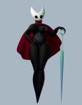  3_fingers 3d_(artwork) abs absurd_res anthro arthropod big_breasts black_body breasts butt cloak cloak_only clothed clothing dark_body digital_media_(artwork) female fingers full-length_portrait hi_res holding_object holding_weapon hollow_knight hornet_(hollow_knight) huge_breasts looking_at_viewer mostly_nude nude portrait red_cloak red_clothing simple_background simple_eyes solo standing team_cherry thick_thighs video_games weapon wide_hips xionxiii 