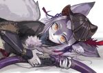  absurd_res anthro bow_(weapon) canid canine canis female hakuro_(onmyoji) hi_res looking_at_viewer lying_on_ground mammal ranged_weapon solo weapon wolf 