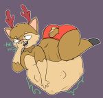  anthro antlers belly big_belly butt cervid clothing digital_media_(artwork) fur hair hi_res holding_belly horn male mammal phant0mhat rumbling_stomach sharp_teeth simple_background solo teeth tight_clothing underwear vore 