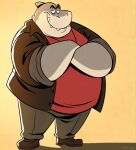  2022 anthro belly big_belly bottomwear clothing dreamworks fish grey_body john_vithor male marine mr._shark_(the_bad_guys) overweight overweight_male pants shark simple_background solo the_bad_guys 