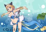  1girl alternate_color animal_ears armpits bangle bangs bikini blonde_hair blue_bikini blue_bow blue_eyes blush bow bracelet bracer breasts cat_ears cat_tail cleavage commentary_request cover cover_page doujin_cover eyebrows_visible_through_hair feathered_wings feet_out_of_frame jewelry kawagoe_pochi large_bow long_hair looking_at_viewer medium_breasts mismatched_bikini multiple_tails navel open_mouth ragfes ragnarok_online shiny shiny_skin smile solo swimsuit tail twintails two_tails wanderer_(ragnarok_online) white_bikini white_wings wings 