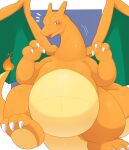  2022 3_fingers absurd_res ai_only_dream belly blush charizard claws emanata finger_claws fingers front_view green_wings hi_res nintendo nude orange_body orange_tail orange_wings pok&eacute;mon pok&eacute;mon_(species) scalie solo tail_flame tongue two_tone_wings video_games white_claws wings 