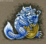  2007 asian_mythology blue_body blue_eyes blue_scales claws coin dragon east_asian_mythology eastern_dragon fangs horn hybrid kyoht_luterman male micro mythology reptile scales scalie shell smile solo turtle whiskers 
