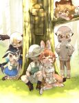  animal_costume animal_ear_fluff animal_ears bald_eagle_(kemono_friends) captain_(kemono_friends) common_dolphin_(kemono_friends) dhole_(kemono_friends) glasses gloves hat highres kemono_friends kemono_friends_3 lion_(kemono_friends) long_hair meerkat_(kemono_friends) multicolored_hair necktie open_mouth rakugaki_arai ribbon shoes short_hair sleeping smile standing 