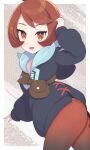  absurdres arezu_(pokemon) ass bangs blue_hoodie bob_cut breasts gradient gradient_legwear highres hood hoodie legwear_under_shorts pantyhose pokemon pokemon_(game) pokemon_legends:_arceus red_eyes red_hair rerere short_hair shorts swept_bangs two-tone_legwear 