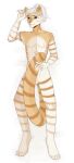  anthro asmascona damon_(scoon) featureless_crotch felid feline fur hair hi_res looking_at_viewer lying male mammal markings nipples nude on_back orange_body orange_fur pantherine solo striped_body striped_markings striped_tail stripes tail_grab tail_markings tiger white_hair 