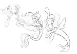  absurd_res accessory alternate_species clothing eyes_closed female feral fin fish flower flower_in_hair footwear friendship_is_magic hair hair_accessory happy hasbro hi_res horn lummh_(artist) marine monochrome my_little_pony my_little_pony:_the_movie_(2017) plant princess_celestia_(mlp) princess_luna_(mlp) princess_skystar_(mlp) queen_novo_(mlp) seahorse shoes simple_background smile syngnathid syngnathiform white_background wings 