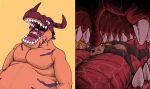  absurd_res anthro bandai_namco blazingfrostwolf bodily_fluids chopangigante digimon digimon_(species) drooling duo greymon hi_res male male/male oral_vore ov rouenalmer saliva teeth tongue tongue_bed vore 