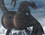  absurd_res alduin bethesda_softworks big_butt black_body black_horn black_scales bubble_butt butt claws dragon feral hi_res horn huge_butt hyper hyper_butt male mountain outside red_eyes rhynobullraq scales scalie sky skyrim solo teeth the_elder_scrolls video_games wings 
