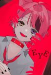  1boy animal_ears choker dog_boy dog_ears heart heart-shaped_pupils heterochromia highres hosizora_(sparetime) looking_at_viewer looking_up male_focus nail_polish purple_eyes red_background red_hair rinu_(stpri) short_hair smile solo strawberry_prince symbol-shaped_pupils yellow_eyes 