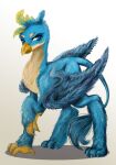  2021 avian beak blue_body blue_eyes blue_feathers claws digital_media_(artwork) feathers feral friendship_is_magic gallus_(mlp) gryphon hasbro long_tail male my_little_pony mythological_avian mythology solo tan_body tan_feathers vorobionish wings 