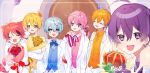  6+boys animal_ears blonde_hair blue_eyes blue_hair blush bouquet colon_(stpri) dog_boy dog_ears dog_tail flower highres hosizora_(sparetime) jel_(stpri) looking_at_viewer male_focus matching_outfit multiple_boys nanamori open_mouth orange_hair pink_hair purple_eyes purple_hair red_hair rinu_(stpri) root_(stpri) satomi_(stpri) short_hair smile strawberry_prince tail yellow_eyes 