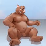  2022 anthro balls belly big_belly flaccid genitals hi_res humanoid_genitalia humanoid_hands humanoid_penis male mammal moobs navel nipples overweight overweight_male penis sitting solo suid suina sus_(pig) uiojk7 wild_boar 