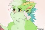  2022 ambiguous_gender anthro black_sclera blue_body blue_claws blue_fur blush bust_portrait cheek_tuft claws dated disembodied_hand duo ear_piercing facial_tuft famir_(artist) finger_claws fur gauged_ear green_ears green_hair hair horn inner_ear_fluff looking_at_viewer male piercing portrait short_hair shoulder_tuft signature simple_background solo_focus tuft white_body white_fur yellow_eyes yellow_horn yellow_inner_ear yellow_inner_ear_fluff 