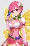 bangs breasts bug butterfly butterfly_on_hand detached_collar dress elbow_gloves est_(fire_emblem) eyebrows_visible_through_hair fairy_wings fake_wings fingerless_gloves fire_emblem fire_emblem:_mystery_of_the_emblem fire_emblem:_shadow_dragon fire_emblem_heroes flower gloves hair_flower hair_ornament headband highres official_alternate_costume pink_dress pink_eyes pink_hair shira_yu_ki short_hair smile white_headband wings 