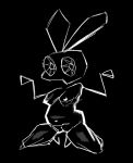  anthro black_body black_skin breasts butt chubby_female ears_up female genitals hi_res lagomorph leporid looking_at_viewer mammal navel open_mouth pussy rabbit shrug sitting slightly_chubby sodosko solo stick_arms thick_thighs vib-ribbon vibri wide_hips 