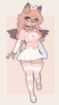  absolute_territory anthro blush bottomwear brown_body brown_fur cervid choker clothed clothing collar cute_expression eyewear female fluffy fluffy_tail fur glasses hair hazel_(typh) hi_res hybrid jewelry legwear mammal necklace pink_hair shirt skirt solo stockings t-shirt thigh_highs topwear typh wings 