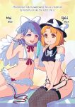  2girls adapted_costume angel_wings bikini black_bikini blue_eyes blue_hair bow breasts cleavage english_commentary feathered_wings fedora fishnet_legwear fishnets food food_on_body food_on_face frilled_bikini frills hair_bow hat hat_bow highres ice_cream jellypon mai_(touhou) midriff multiple_girls navel open_mouth popsicle sexually_suggestive short_hair small_breasts stomach swimsuit thighhighs tongue tongue_out touhou touhou_(pc-98) underboob white_bikini white_bow white_wings wings yuki_(cencoroll) yuki_(touhou) 