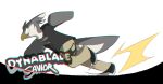  action_pose anthro avian beak bird chromatic_aberration clothed clothing dynablade_savior feathers grey_body grey_feathers male pose running simple_background solo tagme watermark white_body white_feathers 