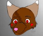  black_eyebrows brown_body brown_fur canid canine canis closed_mouth eyebrows feral fur happy male mammal pink_nose red_eyes solo wolf 