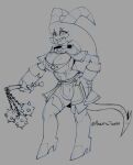  anthro armor big_breasts blitzo_(helluva_boss) bone boots breasts bulge clothing crossgender demon elden_ring footwear fromsoftware gauntlets gloves gynomorph hair hand_on_hip handwear helluva_boss hi_res horn intersex lapinbeau legwear long_hair morning_star_(weapon) signature sketch skull smile solo spade_tail thigh_boots thigh_highs video_games 