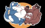  2022 anthro balls belly big_belly blue_body blush bodily_fluids brown_body duo erection genitals hi_res lactating male male/male male_lactation mammal marine moobs nipples obese obese_male overweight overweight_male penis procyonid raccoon shamenando unknown_species white_body 
