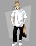  absurd_res anthro canid canine canis clothed clothing coyote digital_media_(artwork) fur hi_res male mammal rodd.y shirt simple_background solo t-shirt topwear 