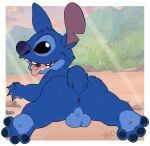  alien anthro anus backsack balls blue_body blue_fur butt disney fur genitals hi_res lilo_and_stitch looking_back male perineum presenting presenting_anus solo stitch_(lilo_and_stitch) tbid tongue tongue_out 