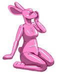  absurd_res animate_inanimate anthro breasts faceless featureless_breasts featureless_face featureless_feet featureless_hands female hand_on_face hi_res kneeling lagomorph leporid living_rubber mammal nude rabbit shinybuny simple_background solo 