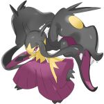  bright_pupils commentary_request extra_mouth full_body hand_up highres legs_apart mawile mega_mawile mega_pokemon mian_(3zandora) outstretched_arm pokemon pokemon_(creature) purple_eyes solo standing white_background white_pupils 