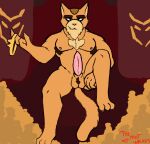  animal_humanoid anthro balls belly crown erection felid felid_humanoid final_space fur genitals gold_(metal) hi_res humanoid king king_of_ventrexia looking_at_viewer male mammal mammal_humanoid muscular muscular_male paws pecs penis raised_tail royalty sitting solo the_mist_walker ventrexian 