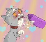  ambiguous_gender blush bodily_fluids cum cum_in_mouth cum_inside cum_on_face domestic_cat duo felid feline felis feral genital_fluids genitals grey_body male mammal penis 