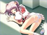  amakawa_akito fallen_down game_cg milk nanamiya_nazuna panties school_uniform sexually_suggestive short_hair solo suggestive_fluid tokitama_phantasm two_side_up underwear white_panties 