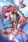  absurdres artist_request diabolo highres kaleido_star kiss legs multiple_girls naegino_sora red_hair rosetta_passel scan thighhighs yuri 