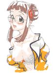 artist_request bra fujisawa_yayoi_(uchuu_no_stellvia) glasses lingerie orange_shirt shirt solo uchuu_no_stellvia underwear 