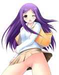  artist_request blush kuga_natsuki long_sleeves my-hime no_panties pleated_skirt school_uniform skirt skirt_lift solo 