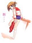  artist_request buruma folded_ponytail gym_uniform kneehighs komaki_manaka long_sleeves socks solo to_heart_2 undressing 